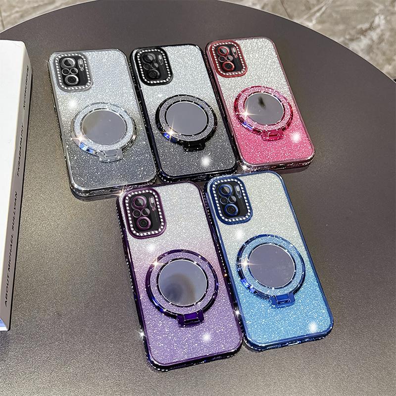 KEYSION Блестящий магнитный чехол для телефона с драгоценными камнями для Xiaomi M5S, подставка-зеркало для макияжа, противоударный чехол для Redmi Note 10 10S 10 Pro 4G