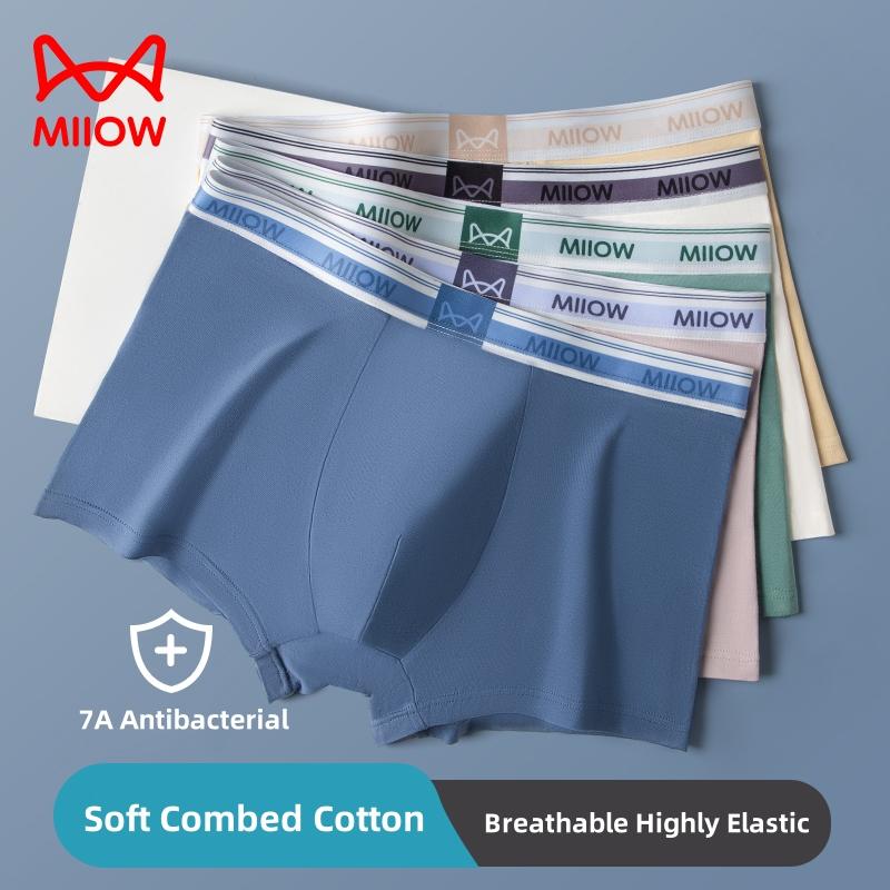 MiiOW 3Pcs Men's Underwear Graphene Antibacterial Underwear Soft and Comfortable Cotton Underwear Flat Corner Underwear L-5XL