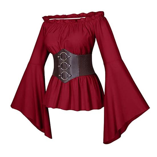 Женский топ с корсетом, средневековый пиратский блузка с открытыми плечами, нестандартные расклешенные рукава, лепестковый подол, костюм для косплея на фестивале