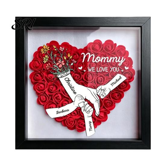 Bedroom Photo Display Personalized Mommy I Love You Flower Shadow Box Custom Names Holding Hands Frame Living Room Wall Decor Gifts for Mom