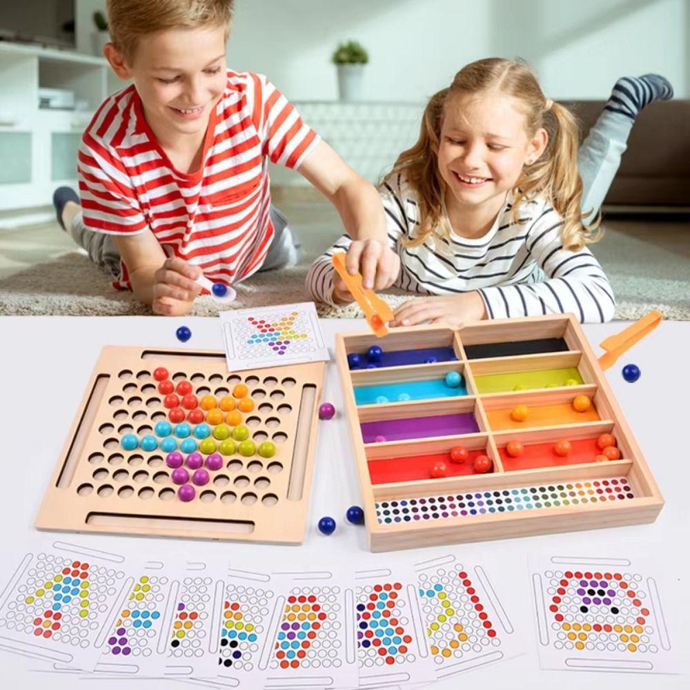 Rolling Bead Montessori Clip Beads Toy Wooden Color Sorting Game  Children Kids