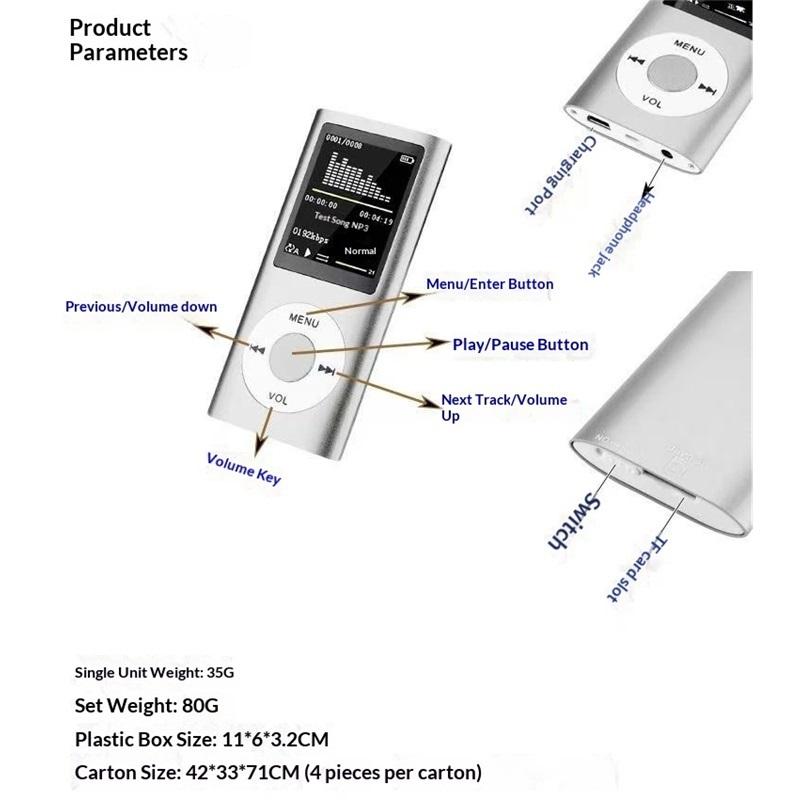 1,8-дюймовый ЖК-экран MP3-плеер Стильный многофункциональный без потерь звука Тонкий портативный MP3-плеер