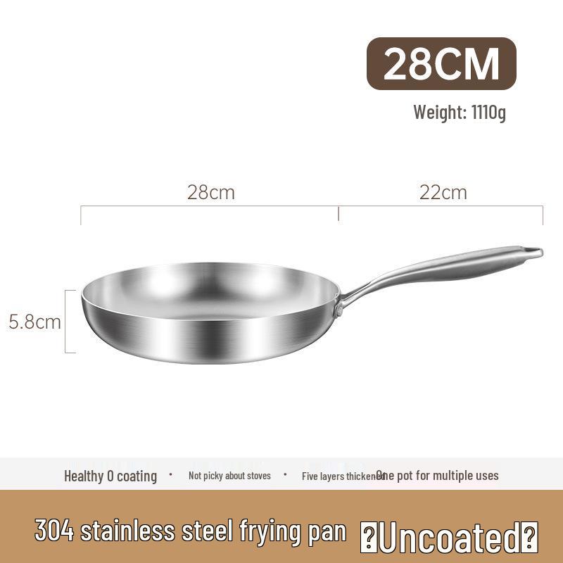 Cross 304 Stainless Steel Triple-Layer Wok: Induction & Gas Compatible Flat-Bottom Frying Pan, Coating-Free.