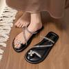 Flat-bottomed French set of toe small cool slippers women's 2025 new summer soft-soled skirt with rhinestones beautiful seaside sandals