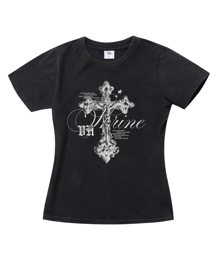 VENHIT Постиранная облегающая футболка с коротким рукавом со Святым Крестом