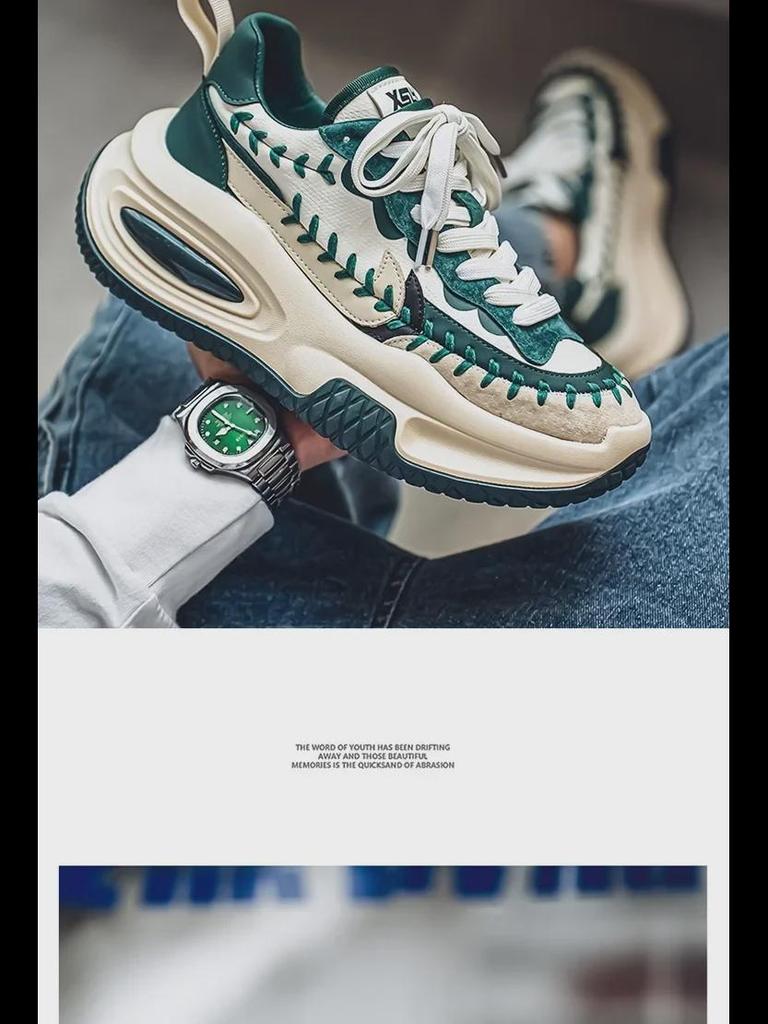 Повседневная мужская спортивная обувь TikTok — толстая подошва, кожаные кроссовки Dad, увеличивающие рост, студенческая обувь с низким верхом