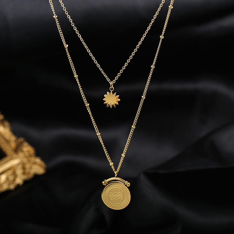 316L Stainless Steel Double Layer Pendant Clavicle Chain Ladies Necklace Festive Party Jewelry Gift Accessories