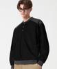 TRILLION Waffle Color Block Henley Neck Sweatshirt_Black