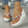 Fashion Women Sandals Colorful Beaded Wedge Shoes Flip Flops Fashion Clip Toe Platform Sandals Woman Summer Thick Sole Beach Slippers