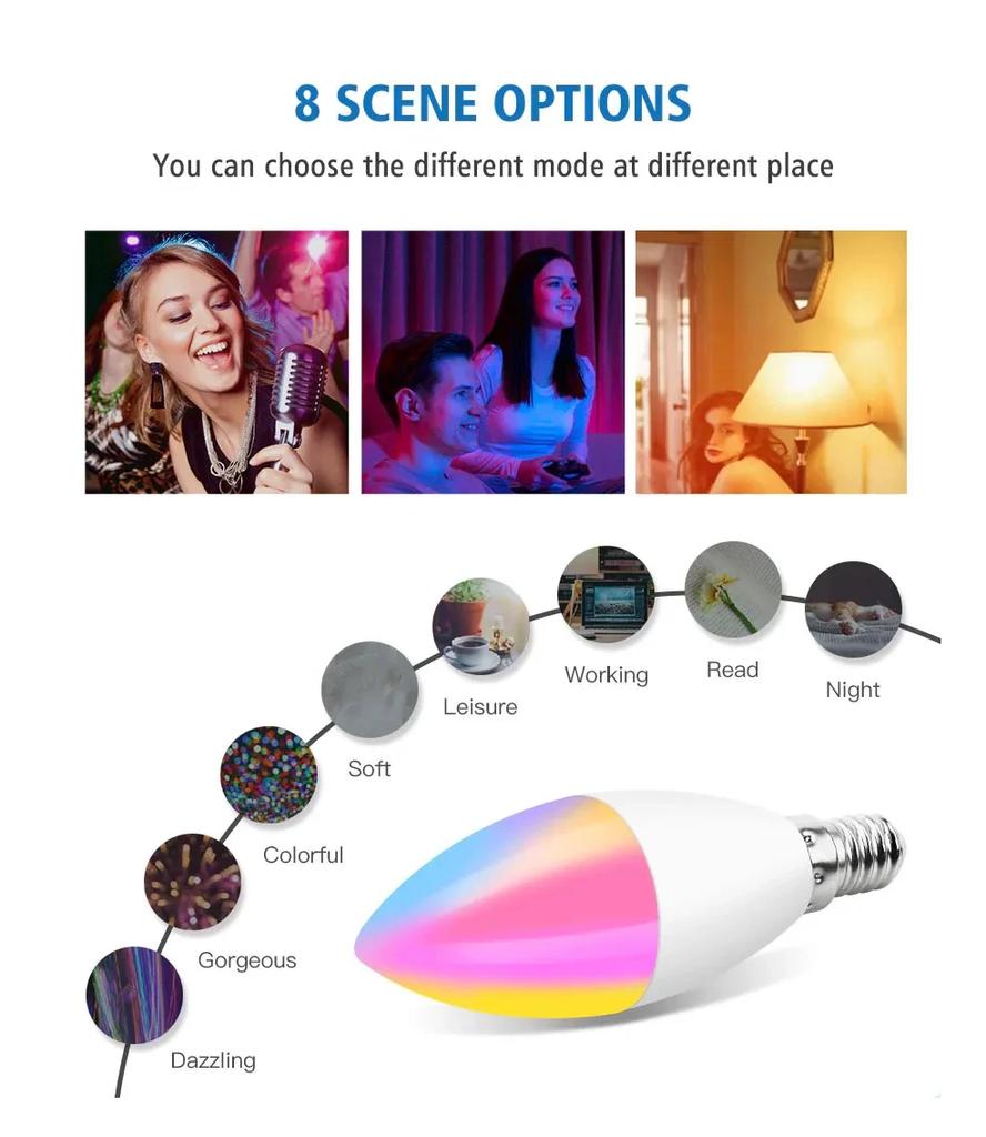 Умная светодиодная лампочка Tuya WiFi Zigbee E14 Лампы-свечи RGB CW Диммируемая светодиодная лампа Для Alexa Google Home Alice Управление приложением eWeLink