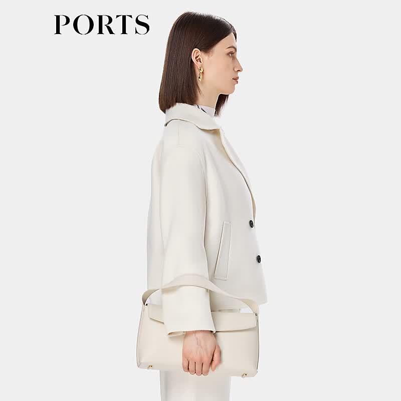 Ports Женское короткое двустороннее шерстяное пальто кремово-белого цвета