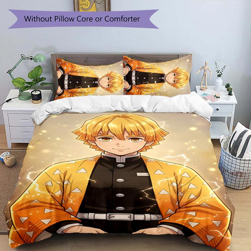 3pcs Agatsuma Zenitsu (3) Design Cover Set - HD Printed Bedding with 1 Cover and 2 Pillowcases - Perfect for Home and Dorm Decor
