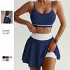 Women Two Piece Tennis Skirt Set, Sports Bra & High Waist Pleated Skirt for Running, Gym Fitness