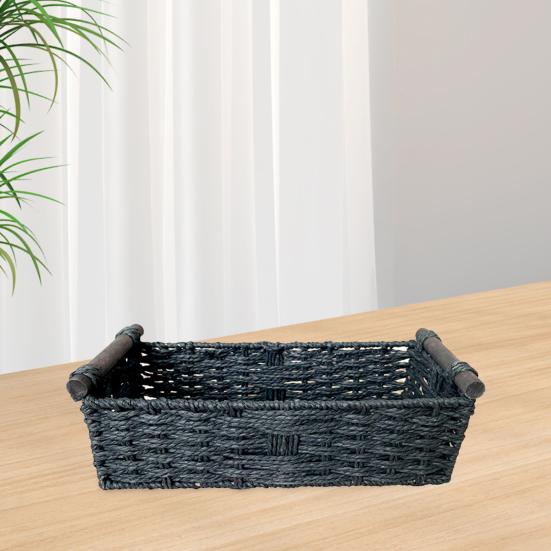 Прямоугольная корзина для хранения с ручкой, большая вместимость, многоцелевое декоративное плетеное украшение ручной работы