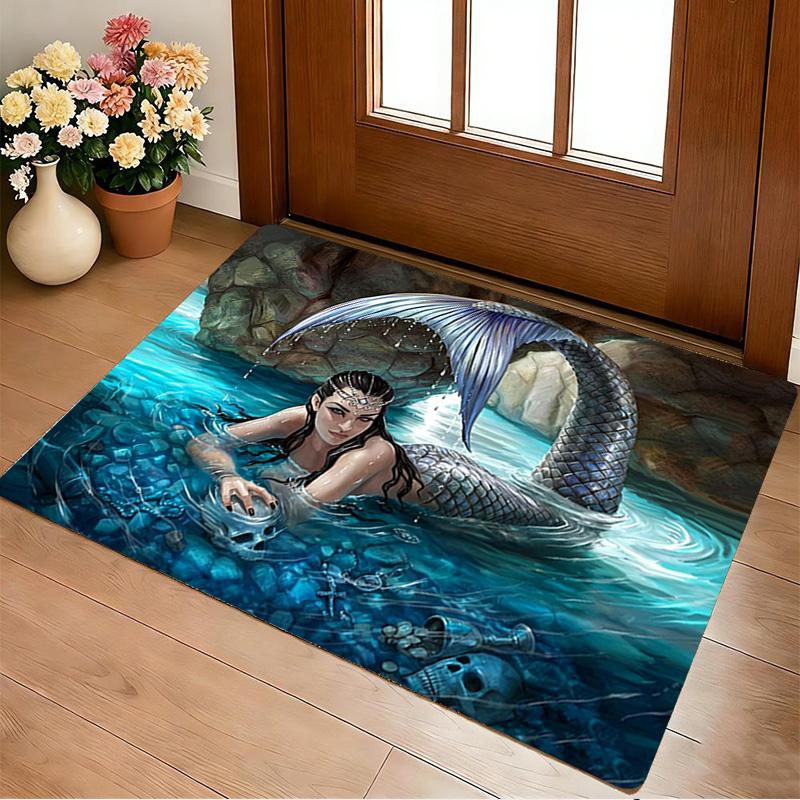 Mermaid Living Room Nonslip Area Rug Soft Carpet For Bedroom Game Playroom Sofa Office Home Decor Doormat Christmas Gift