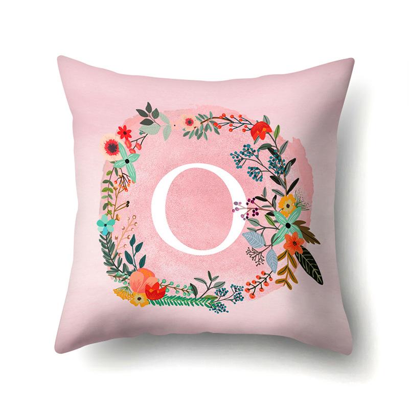 Полиэстеровая наволочка Розовый цветок Домашнее украшение Принт 26 английских букв Наволочка для подушки