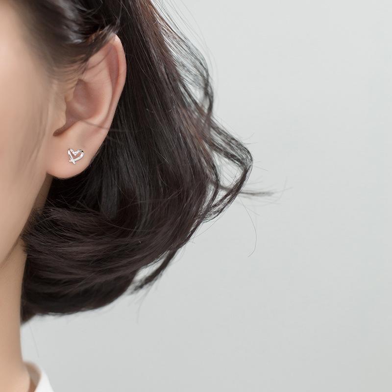 Genuine 925 Silver Heart Stud Earrings for Women Cute Small Earrings for Lover Girls