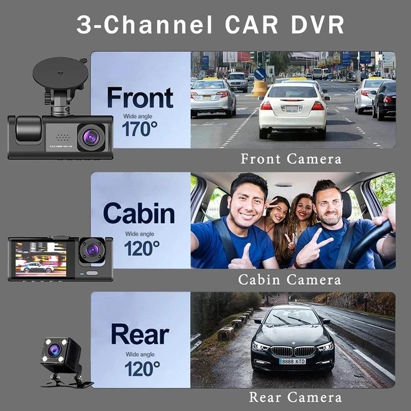 3 Channel Dash Cam for Car Camera 1080P Video Recorder Dashcam Black Box Dual Lens Inside Car DVR Rear View Camera Car Accessory