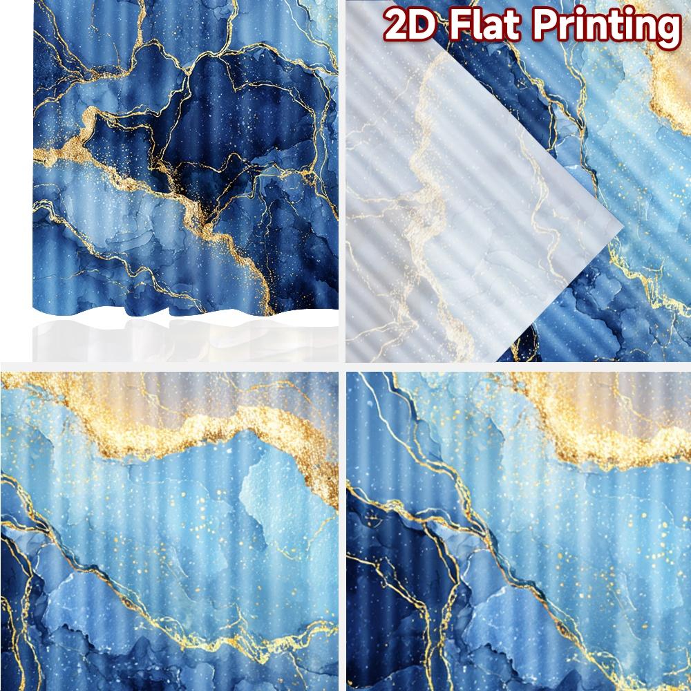 2 шт., Шторы с плоской 2D-печатью (Без Рода) Синие Мраморные Прожилки Праздничные Хэллоуин Рождественские Принтованные Шторы Универсальные Прочные