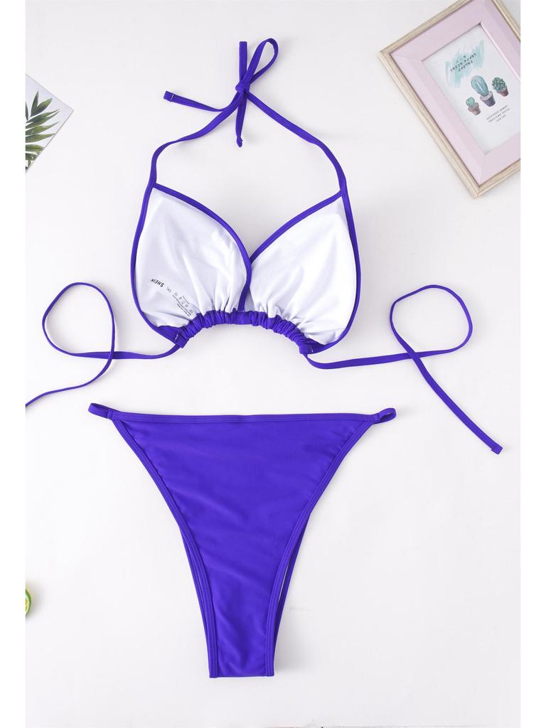 European & American Plus Size Rhinestone Lace-up Swimsuit - Hot Selling Solid Color Bikini ZY066