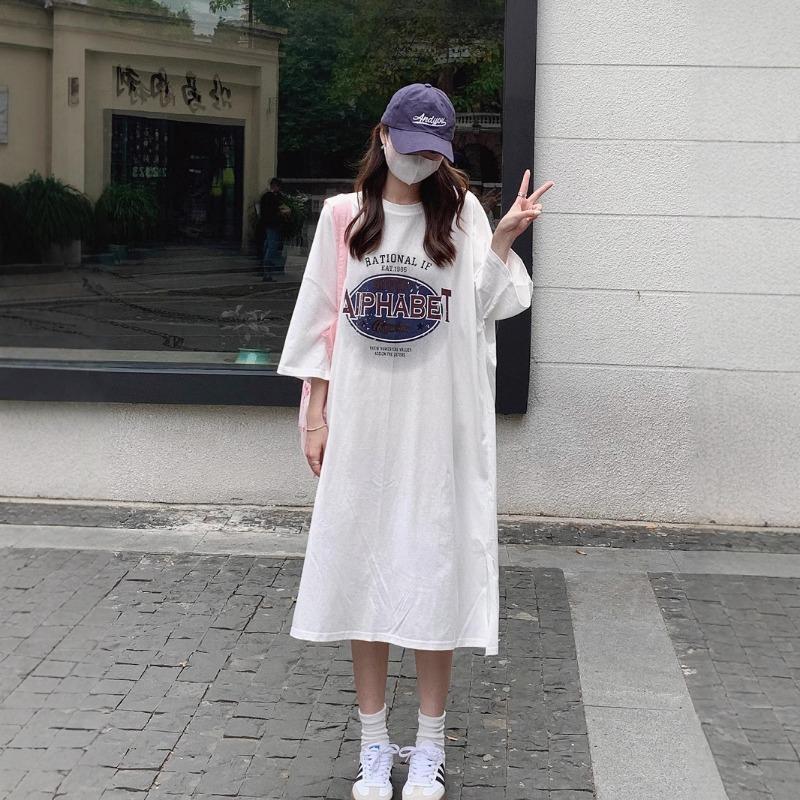 Женское летнее платье-футболка с коротким рукавом, модное повседневное платье выше колена плюс длинное платье