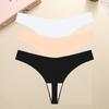 3PCS Seamless Thong Women Ice Silk T-back Intimate Solid Breathable Crotch Briefs Sexy Tanga Multiple 10 Color Lingerie