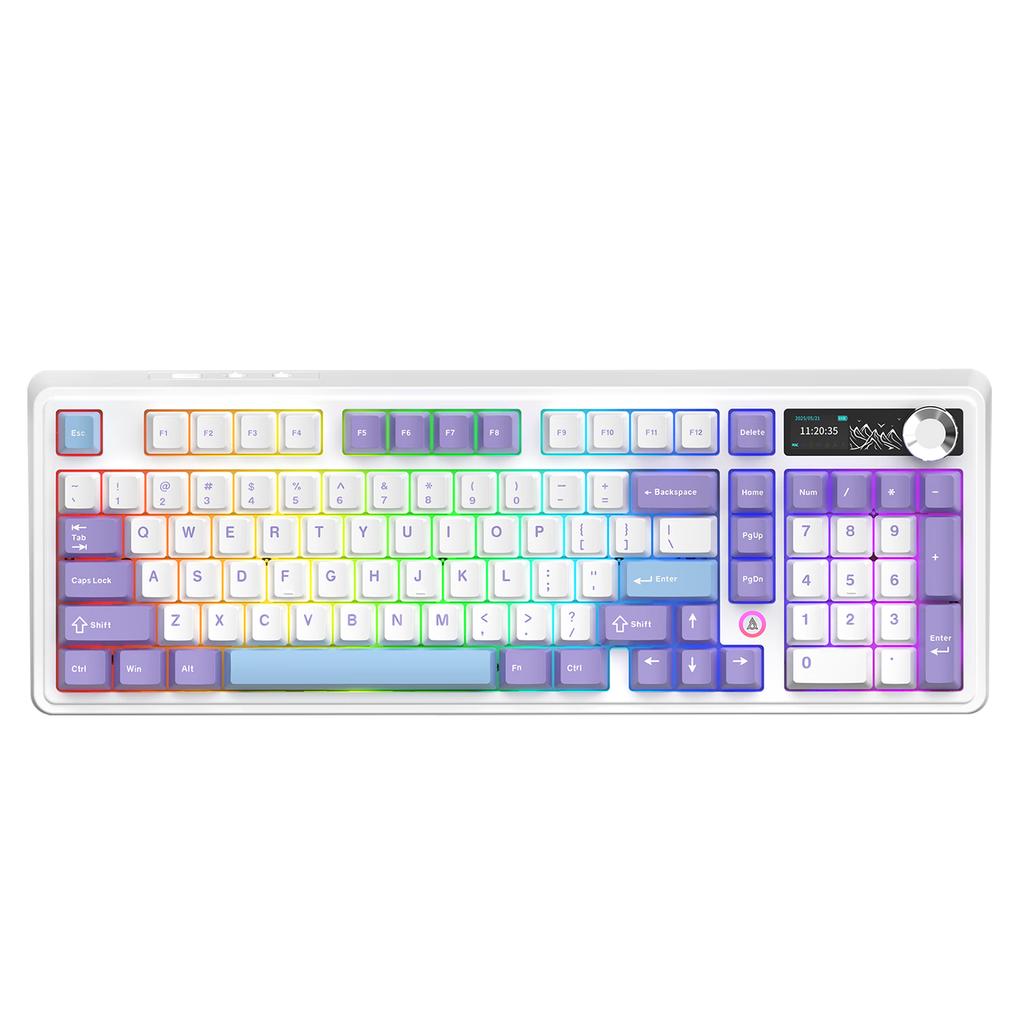 AJAZZ AK980V2 Tri-Mode Wireless Mechanical Keyboard, 10,000mAh Battery, Gasket Full Hot-Swappable 97 Keys, 2U0 Knob TFT Color Screen, RGB