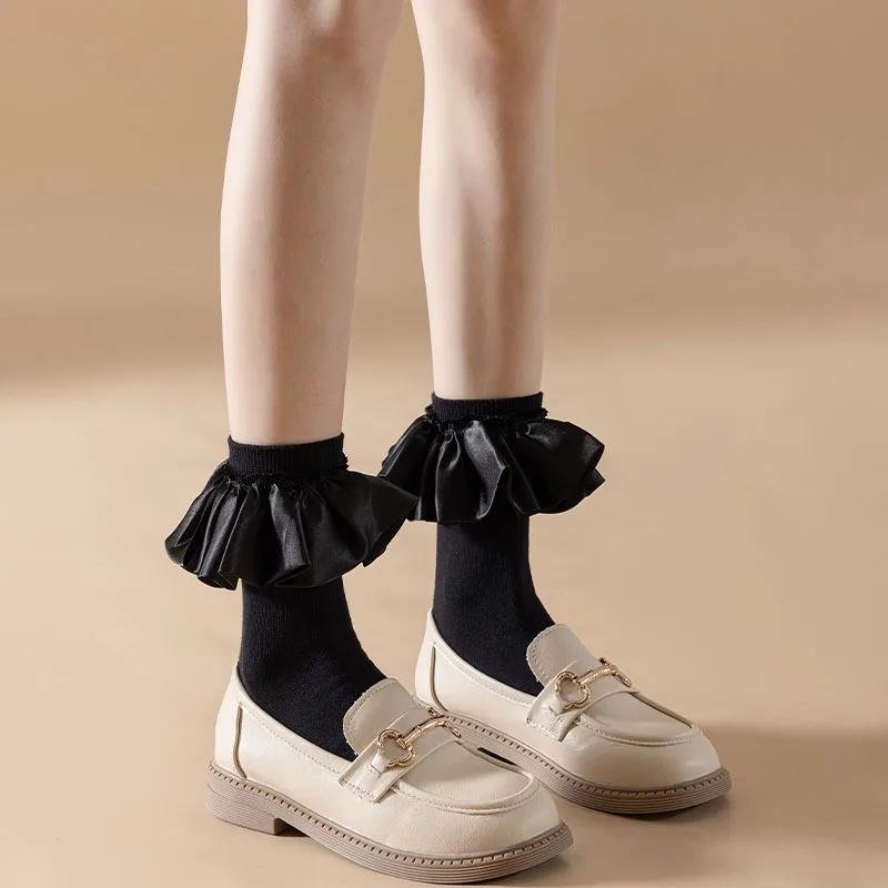 Лолита Кавайи носки с оборками женские JK Sweet Girls милые носки принцессы японская мода однотонные черные белые эластичные длинные носки