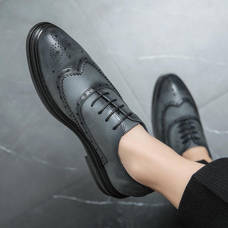 Новые мужские британские деловые повседневные туфли из натуральной кожи с заостренным носком, кожаные туфли-броги с резными узорами, мужские формальные туфли