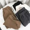 Women's Autumn and Winter Plus Size Thickened Solid Colour Warm Mid Waist Straight Leg Pants Casual Loose Drawstring Sweatpants