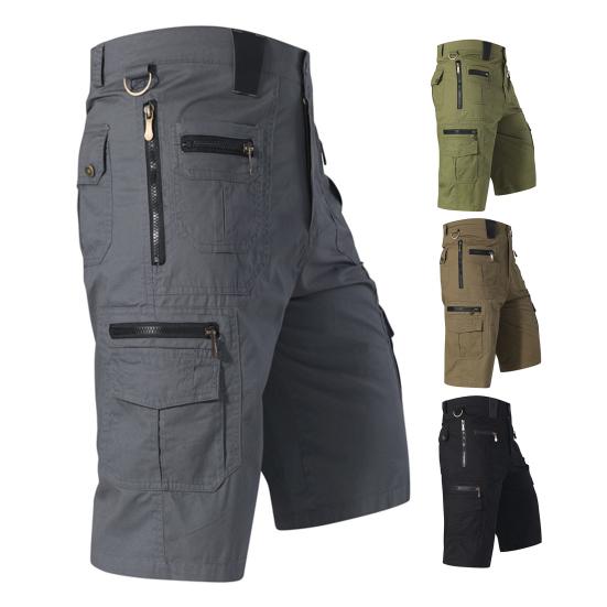 Men Cropped Pants with Multi-Pockets Design Mid-rise Button Zipper Fly Straight Leg