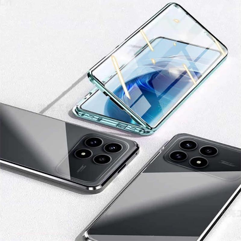 Металлическая рама 360 Полная защита Чехол Для POCO F8 Ultra Redmi K90ProMax Магнитное притяжение Двустороннее закаленное стекло Чехол