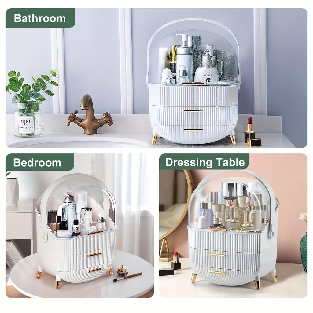 Make Up Organizers and Storage for Vanity, Cosmetics Skincare Organizers with Lid and Drawers, Cosmetic Display Cases for Countertop, Bathroom Dresser