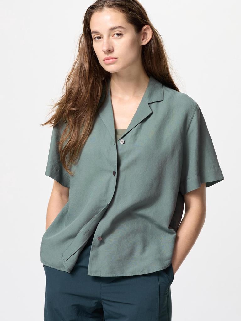 Uniqlo Linen Blend Open Collar Shirt  Short Sleeve 