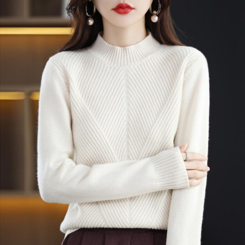 INDFS Женская мода Повседневный Осень Зима Однотонный Принт Длинный Рукав Полуводолазка Свитера