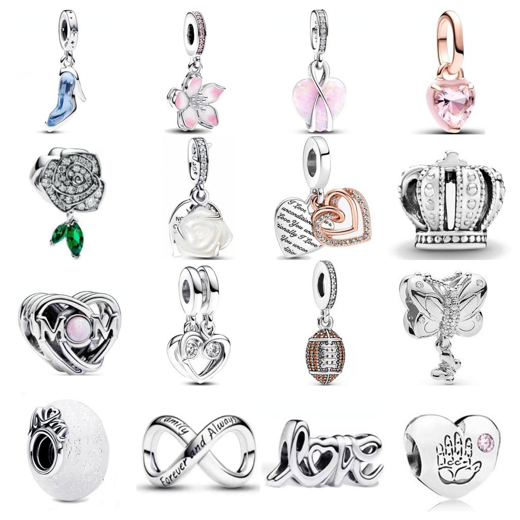 2024 925 пробы позолоченный серебряный кулон Forever Love Family Rose Charm Football Bessin Fit Original Fashions Bracelet Women DIY Jewelry