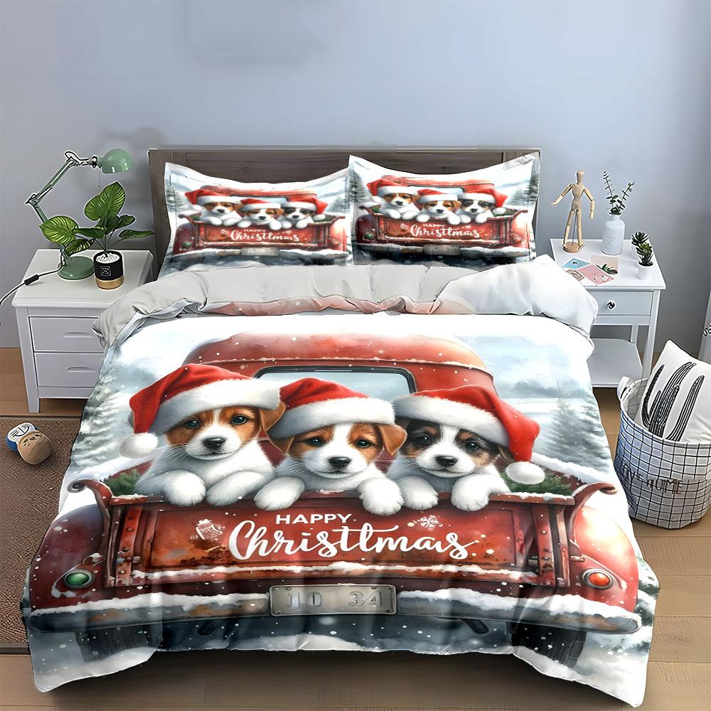 Festive pups' snowy charm Bedding sets Duvet cover sets Duvet covers Pillowcases(1*Duvet Cover 2*Pillowcases without duvet insert)