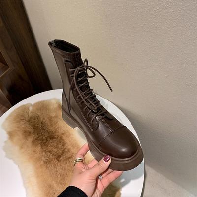 2025 новые осенне-зимние ботинки Мартин женские ботинки кожаные ветрозащитные ботинки коричневые короткие ботинки внутренняя высота увеличение эластичные тонкие ботинки