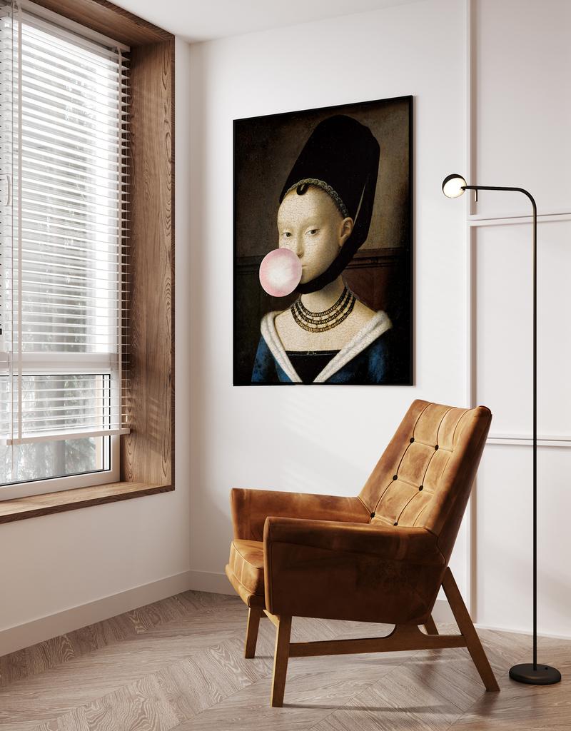 Портрет-плакат с воздушным шаром в стиле поп-арт в черной рамке