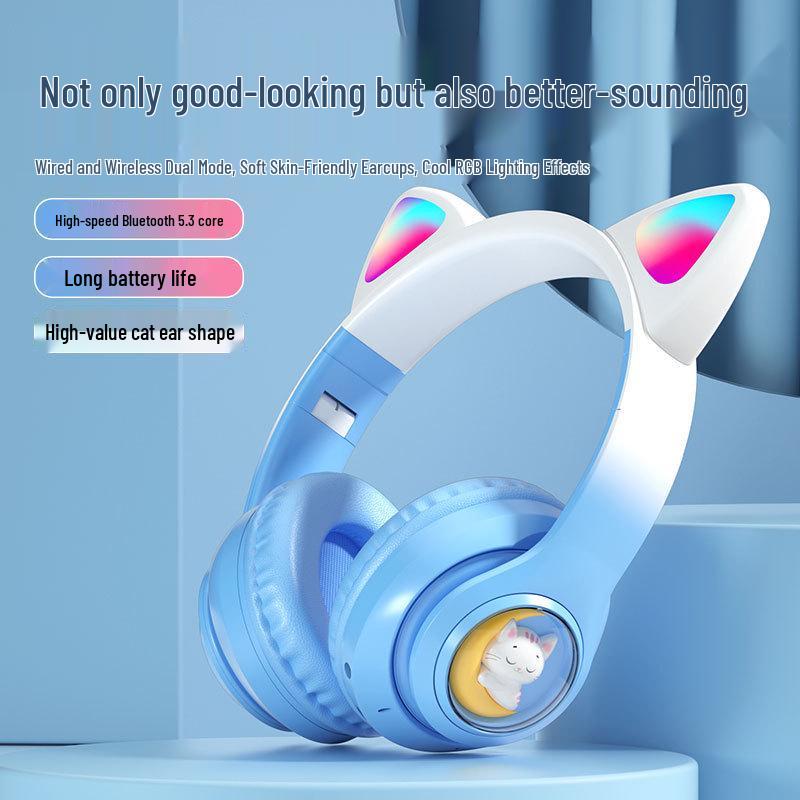 STN28S Bluetooth 5.3 Светящиеся Кавайные Наушники с Ушками Кошки
