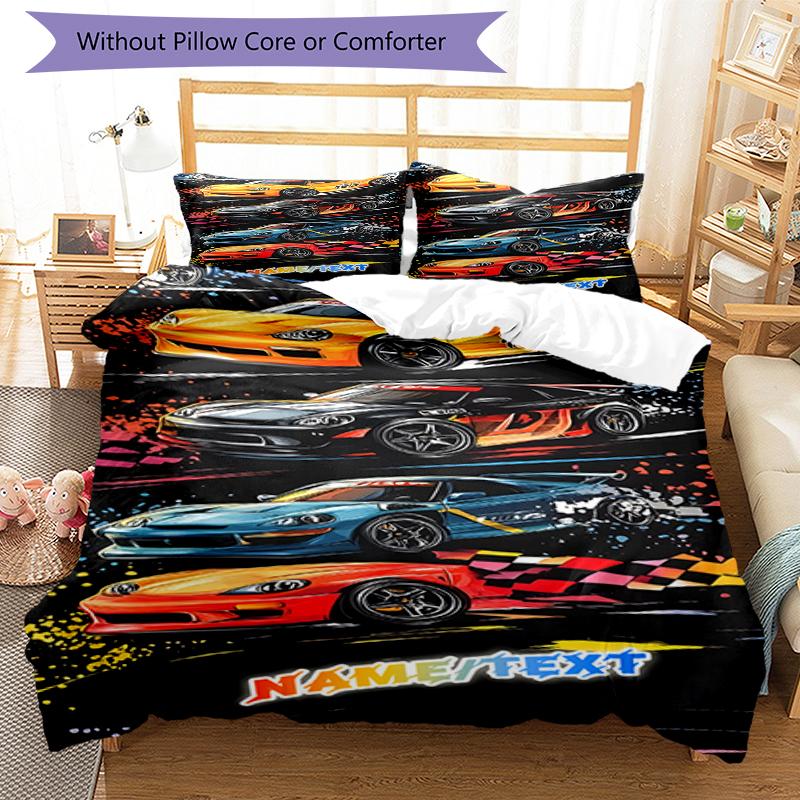 3PC Custom Name Car Dreams Bedding Set Duvet Cover Closure Includes 1 Duvet Cover & 2 Pillowcases for Bedroom