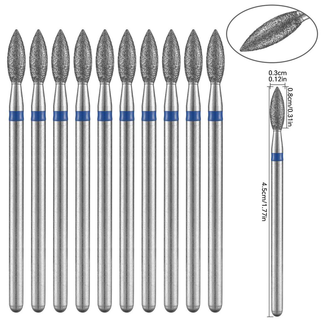 Набор из 10 алмазных фрез для ногтей Электрические фрезы для маникюра Вращающиеся боры Очистка кутикулы Маникюрные насадки для дрели