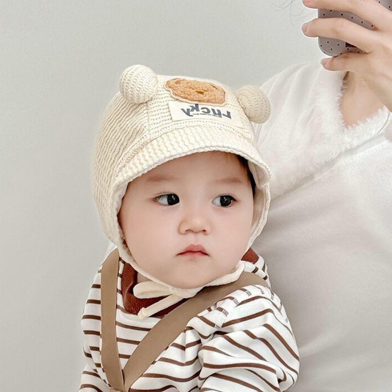 Милая мультяшная шапочка для малыша с завязками, шапочка для новорожденных мальчиков и девочек, зимняя теплая, для младенцев и малышей, шапочка с защитой ушей