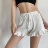 Women's Waffle Knit Shorts Drawstring Elastic Waist Ruffle Shorts Wide Leg Flowy Shorts Lounge Summer Casual Outfit