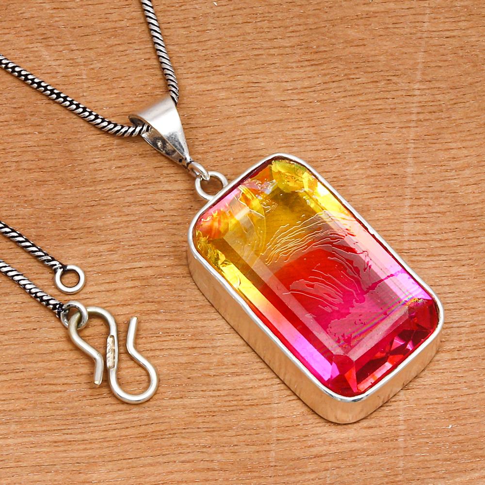 Pendant Bio Tourmaline Quartz Gemstone Valentine'Day Gift Silver Jewelry 2"