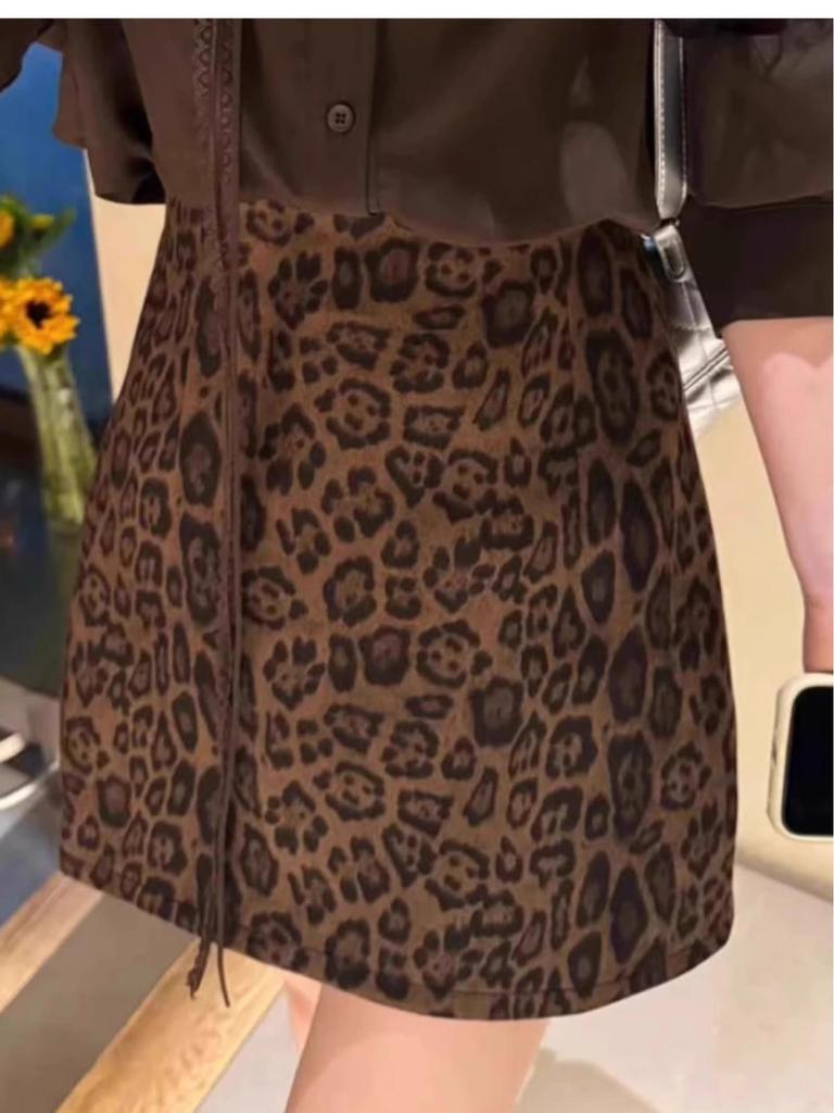 Новая женская юбка-миди с леопардовым принтом и высокой талией, облегающая фигуру, в стиле ретро, А-силуэта, мини.