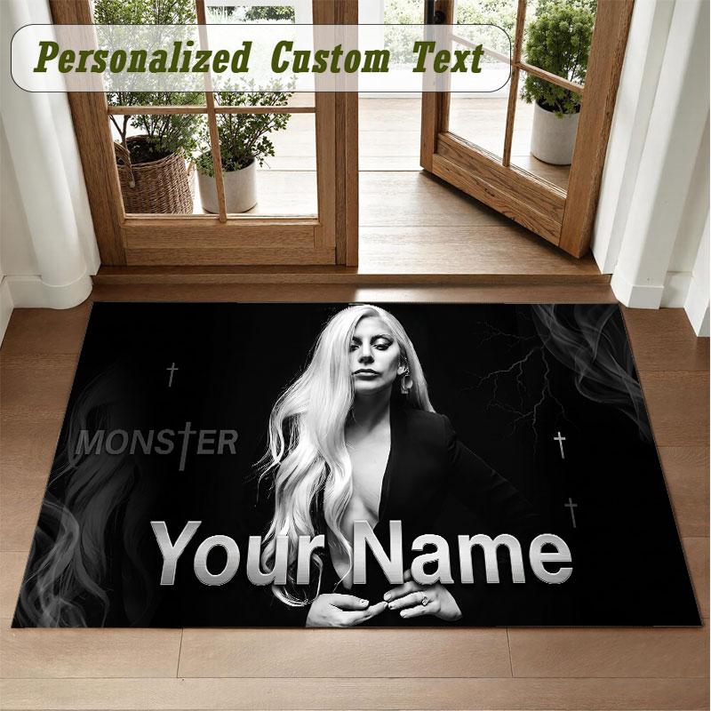 Crystal Velvet Square Rug Custom NameLady Gaga Pattern Non Slip Home Floor Decor Rug