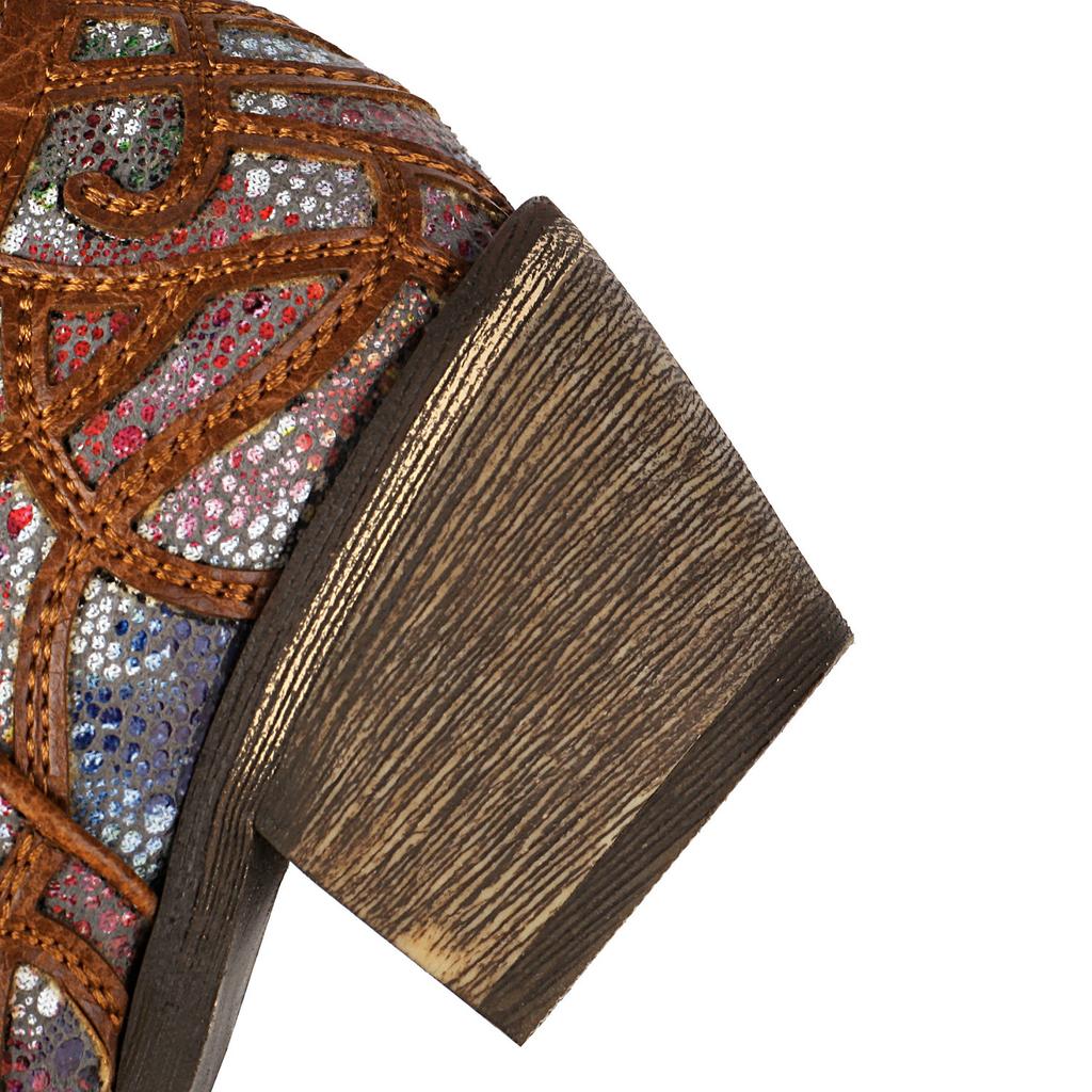 Cowboy Retro Western Boots Women's Hollow Out Mid Calf Boots Cowgirls Handmade Sewing Rivets Decor Heels Shoes