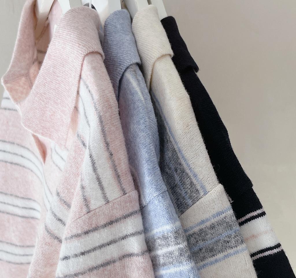 Women's Striped Collar Knit Loose Fit Soft Daily Office Look Sweater