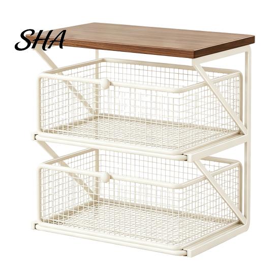 Home Coffee Bar Decor Station Organizer with Drawer, Tiered Organizer, Wooden Top Shelf, Capsule Wire Mesh Drawers for Tea Bags, Capsules, Office